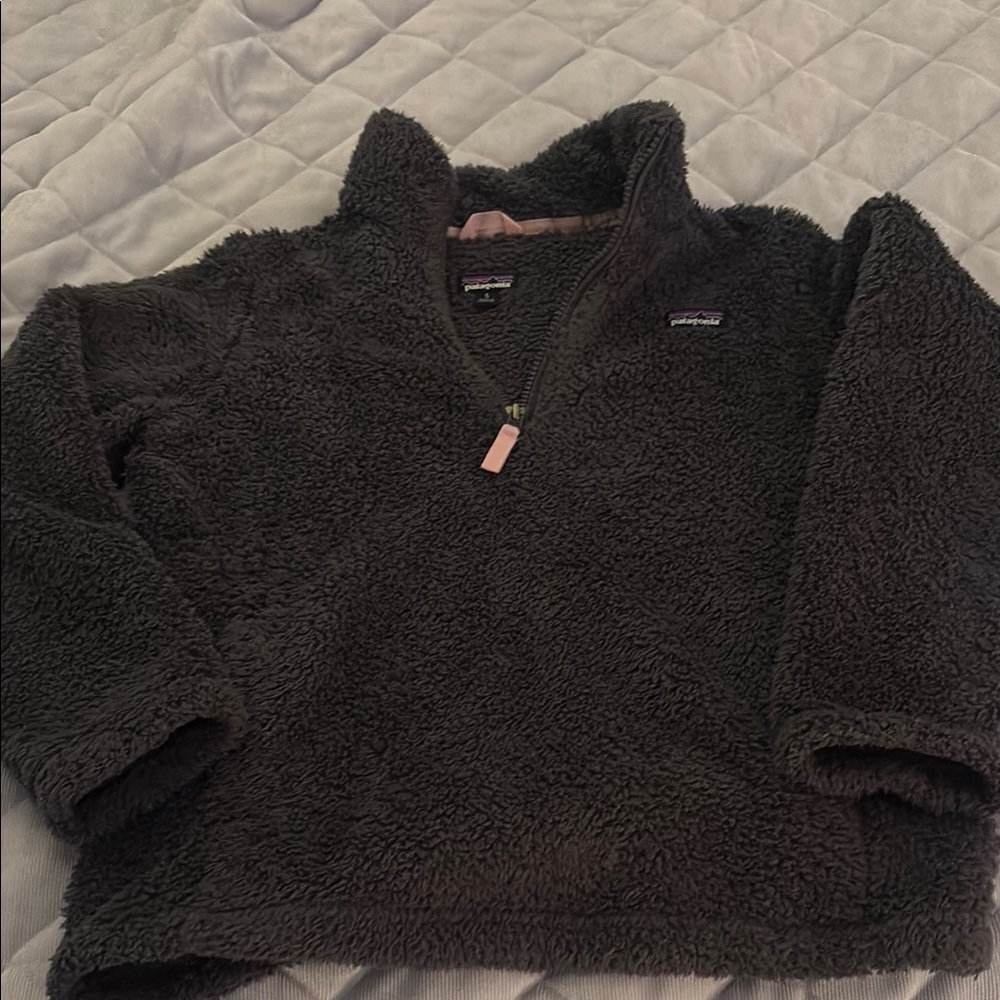 Patagonia Kids Fleece Jacket - steel grey with pink accents